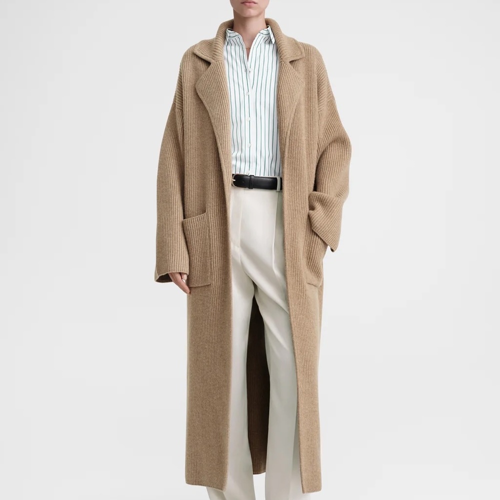 TOTEME Rib-Knit Cardi Coat XXS Biscuit